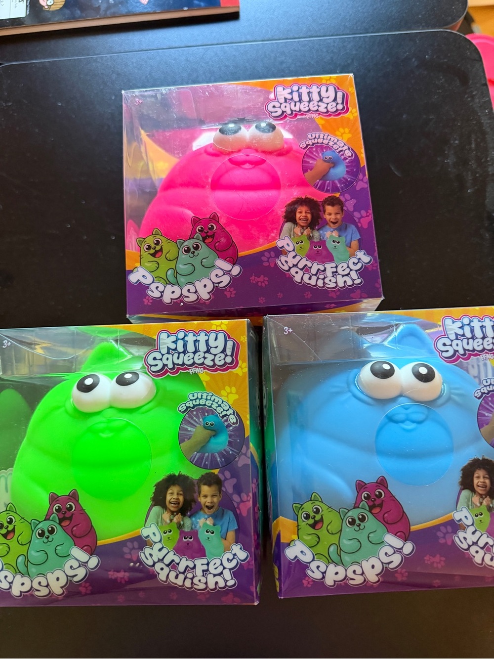 New All 3 Jumbo Kitty Cat Squeeze Blue Pink Green XL Squishy Toy PPNC Sensory